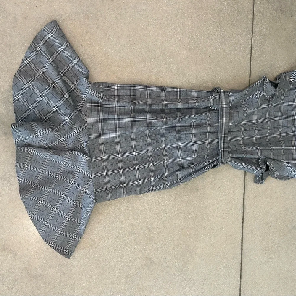 Black and Grey Gray Asymmetrical Ruffled Midi Dress Antonio Melani Dress Plaid - Picture 3 of 5